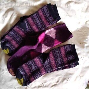 3 pair of woman's argyle crew socks in black & pink ~ new & used